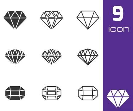Vector black diamond icons set Illustrazione stock