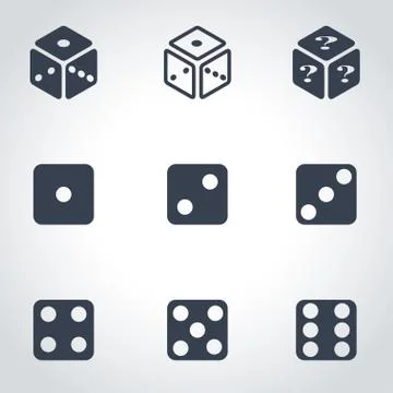 Vector black dice icon set Stock Illustration