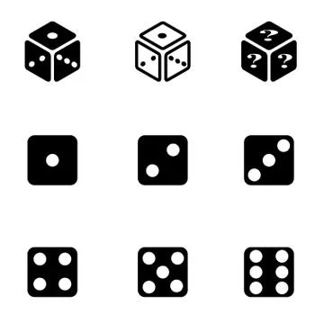 Vector black dice icon set Stock Illustration
