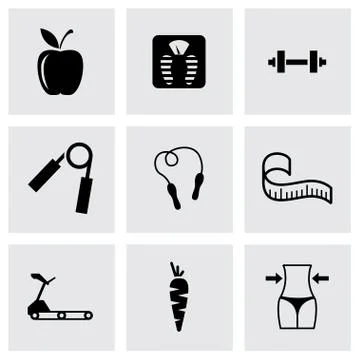 Vector black diet icon set Stock Illustration