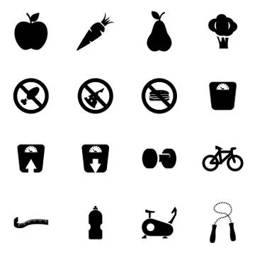 Vector black diet icon set Stock Illustration