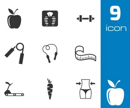 Vector black diet icons set Stock Illustration