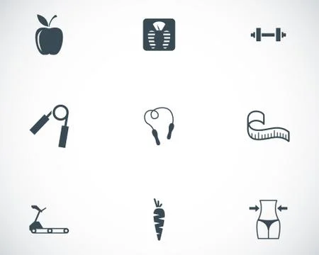 Vector black diet icons set Stock Illustration