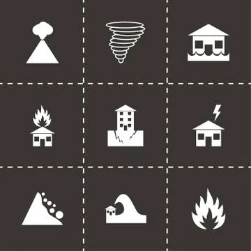 Vector black disaster icon set Stock Illustration