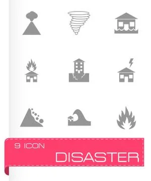 Vector black disaster icon set Stock Illustration