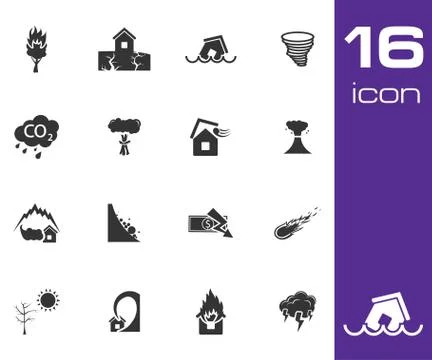 Vector black  disaster icons set Stock Illustration