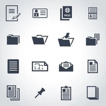 Vector black document icon set Stock Illustration