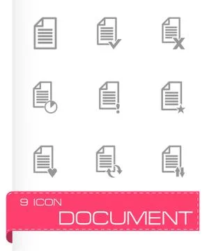 Vector black document icon set Stock Illustration