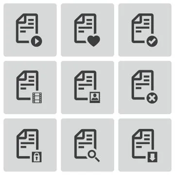 Vector black documents icons set Stock Illustration