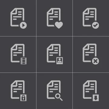 Vector black documents icons set Stock Illustration