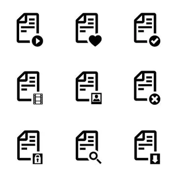 Vector black documents icons set Stock Illustration