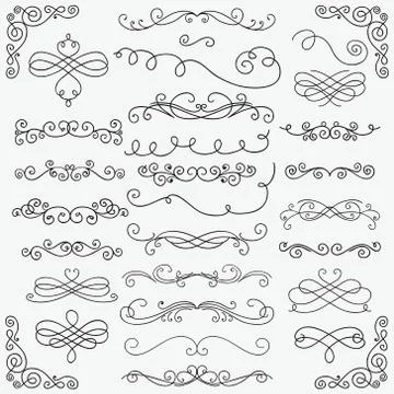 Vector Black Doodle Hand Drawn Swirls Collection Stock Illustration
