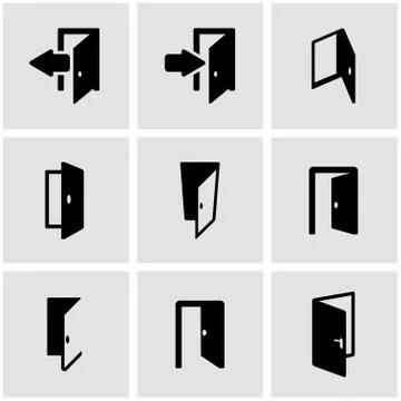 Vector black door icon set Illustrazione stock