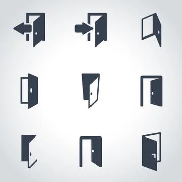 Vector black door icon set Stock Illustration