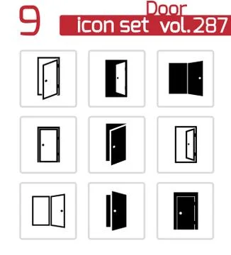 Vector black door icons set Stock Illustration