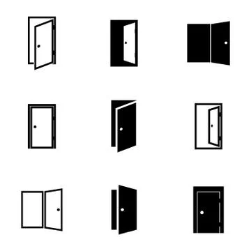 Vector black door icons set Stock Illustration