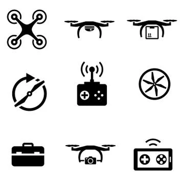 Vector black drone  icon set Stock Illustration