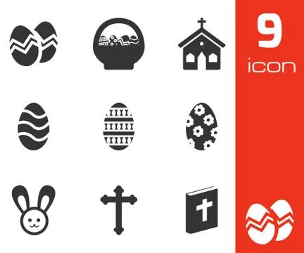 Vector black easter icons set 스톡 일러스트