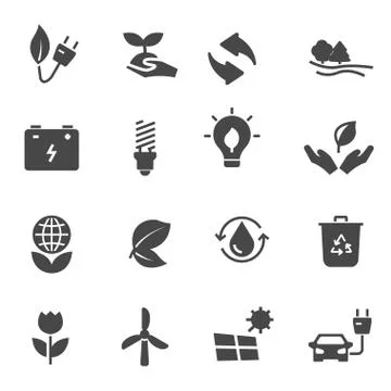 Vector black eco icons set Stock Illustration