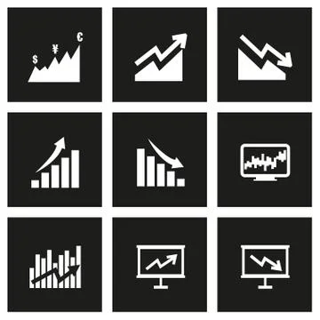 Vector black economic icon set Stock Illustration