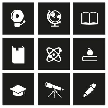 Vector black education icon set Stock Illustration