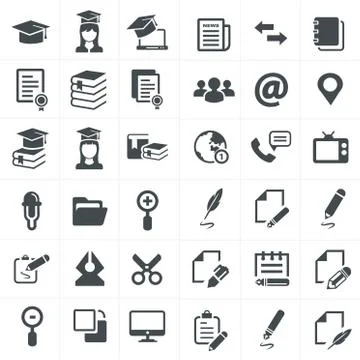 Vector black education icons set on gray Stock Illustration