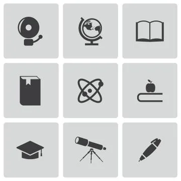 Vector black education icons set Stock Illustration