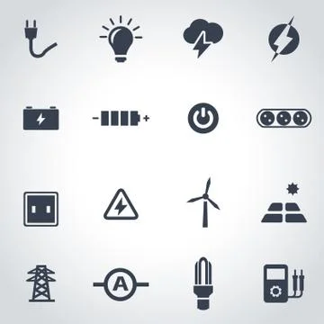Vector black electricity icon set Illustrazione stock