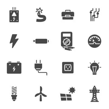 Vector black electricity icons set Stock Illustration