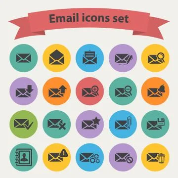 Vector black email icons set Stock Illustration