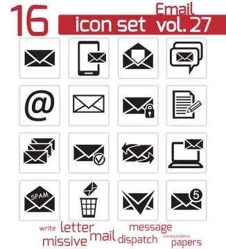 Vector black email icons set Stock Illustration