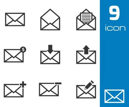 Vector black email icons set Illustrazione stock