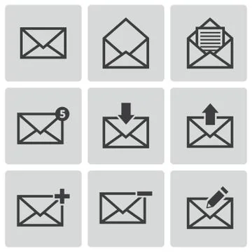 Vector black email icons set Stock Illustration