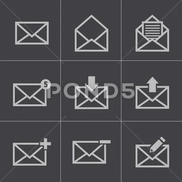 Vector black email icons set Stock Illustration