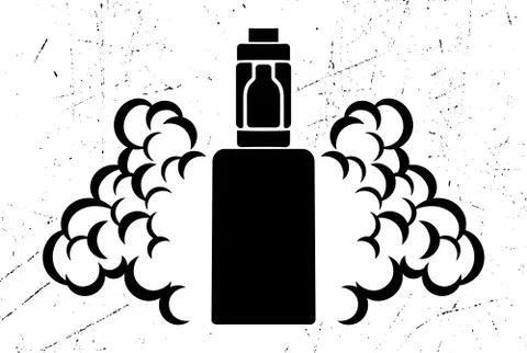 Vector black emblem of the electronic cigarette with steam on a worn or 스톡 일러스트