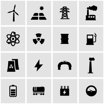 Vector black energetics icon set Stock Illustration