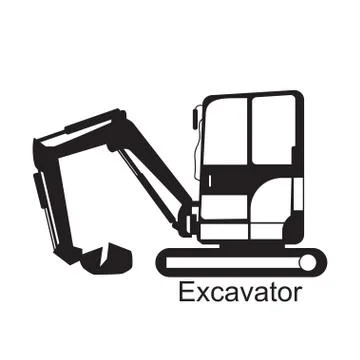 Vector black excavator icon on white background Stock Illustration