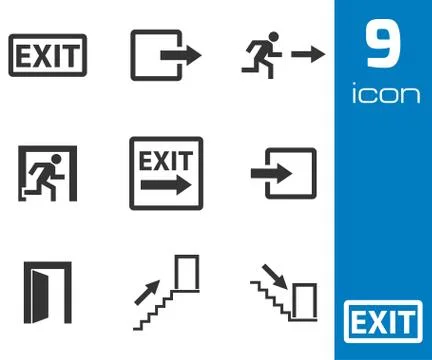 Vector black exit icons set Stock Illustration