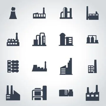 Vector black factory icon set Stock Illustration