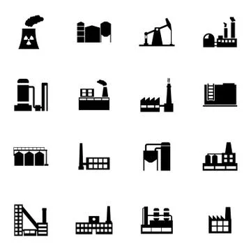 Vector black factory icons set イラスト素材