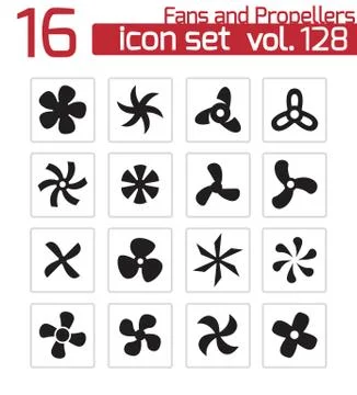 Vector black fans and propellers icons set Stock Illustration