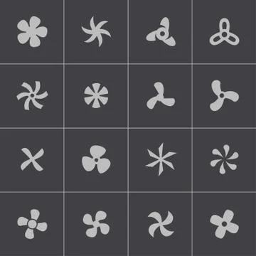 Vector black fans and propellers icons set Stock Illustration
