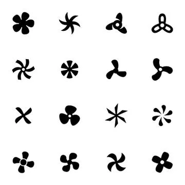 Vector black fans and propellers icons set Stock Illustration