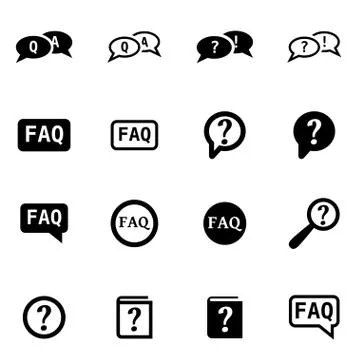 Vector black faq icon set Stock Illustration