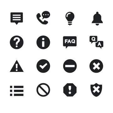 Vector black FAQ icons set on white background Stock Illustration