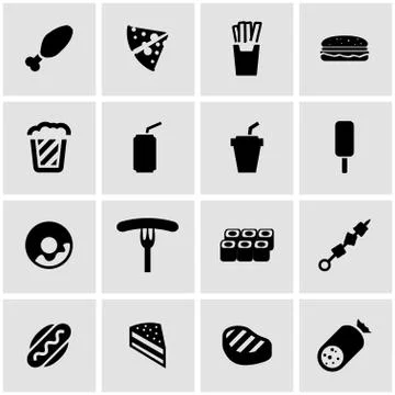 Vector black fastfood icon set Stock Illustration