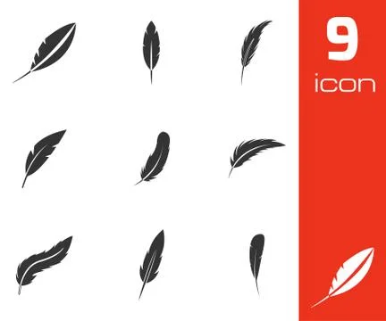 Vector black feather icons set 스톡 일러스트