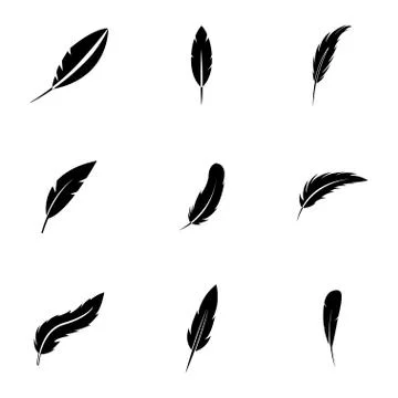 Vector black feather icons set 스톡 일러스트