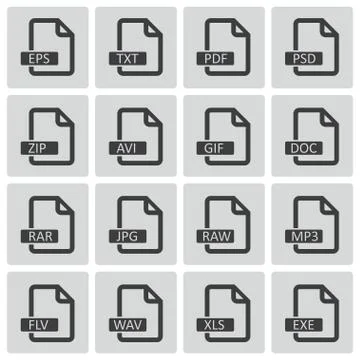Vector Black  File Format Icons Set 스톡 일러스트