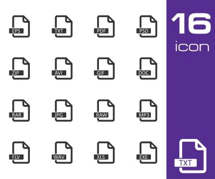 Vector black  file format  icons set Stock Illustration